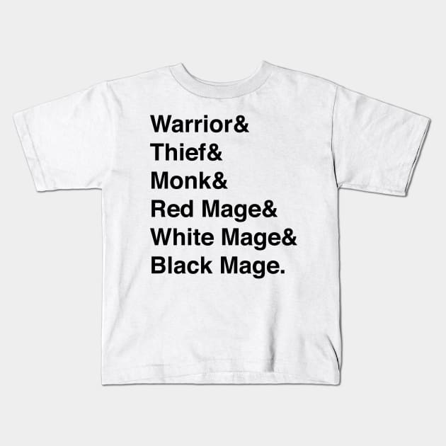 Final Fantasy Warriors Of Light List (Black Text) Kids T-Shirt by inotyler